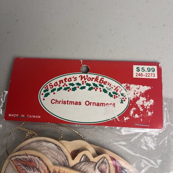 Christmas Die Cut Wood Ornaments Set 8 Vintage Deer Birds Squirrel Rabbit 1993 - Picture 3 of 10